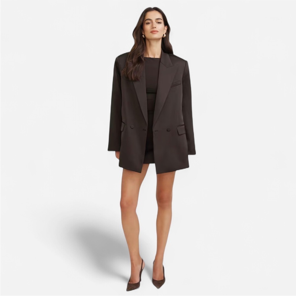 Dynamite Noa Oversized Satin Blazer Java Brown Size S/M NWT